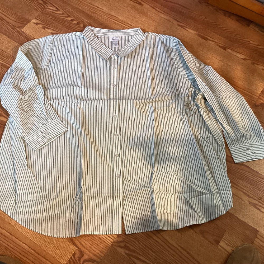 Only Necessities Blue & Green Striped Long Sleeve Button Up Big Shirt 5X